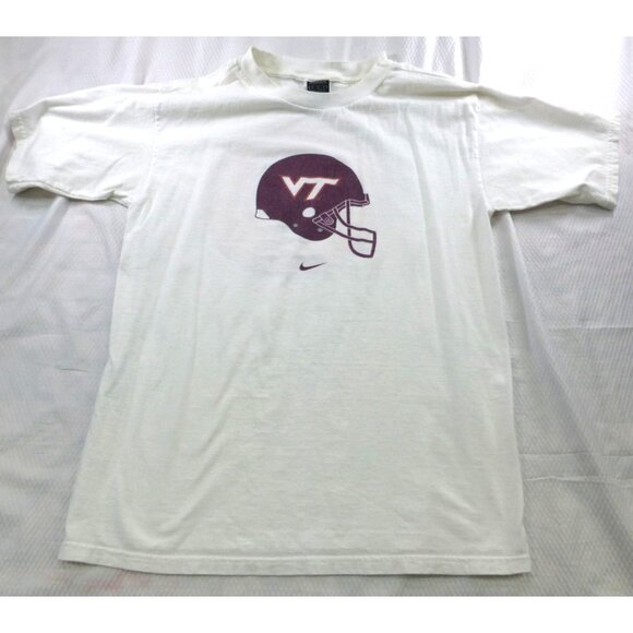 Virginia Tech Football Nike Team T-Shirt M White Cotton Short Sleeve - Picture 1 of 8